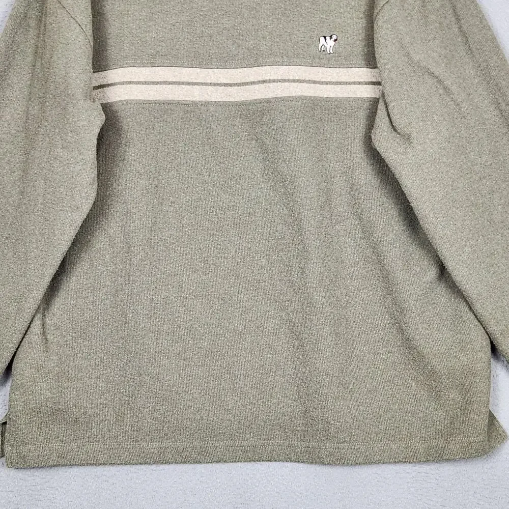 Big Dogs Sweater Mens 2XL Green Stripe V Neck Dog Logo Knit Pullover Casual